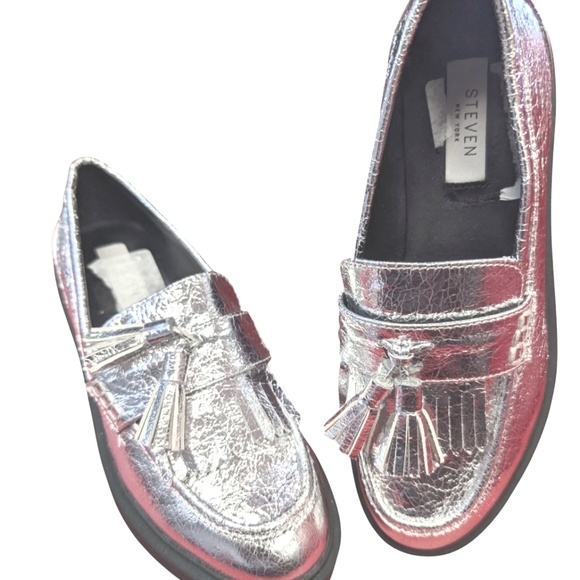 Steven New York Beryn Platform Loafer Kiltie Tassel Silver.... Size 7 - Picture 2 of 6